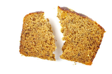 Two pieces of homemade banana bread