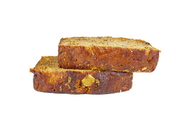 Two pieces of homemade banana bread