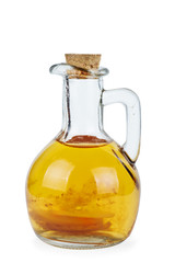 Decanter with apple vinegar isolated on the white background