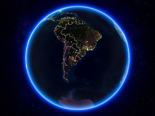 Uruguay on Earth from space at night