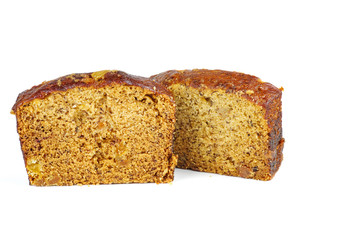 Two pieces of homemade banana bread