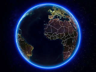 Guinea on Earth from space at night