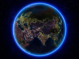 Tajikistan on Earth from space at night