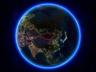Mongolia on Earth from space at night