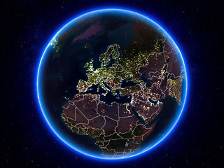 Serbia on Earth from space at night