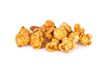 sweet butter caramel popcorn with almond on white background