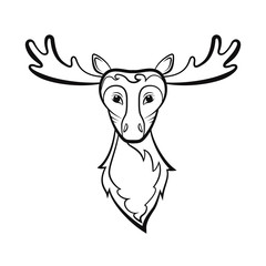 Head of a elk. Drawing on a white background. Vector illustration. Animals wildlife design.
