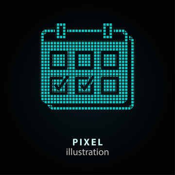 Calendar day - pixel icon. Vector Illustration on black background. It is easy to change to any color.