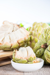 fresh sugar apple fruit(Custard Apple),sweetsop on wooden table background