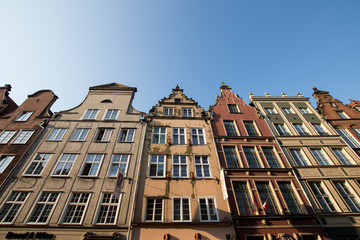 Fototapeta premium colorful houses in the center of gdańsk, typical pointed roofs of the local architecture. colorful houses in the north of Poland in the summer