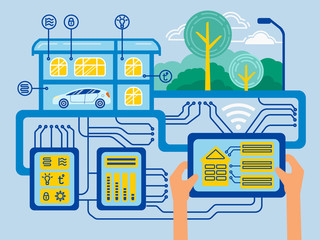 intelligent building vector concept Building automation computer networking illustration