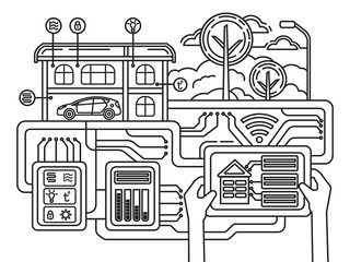 intelligent building vector concept Building automation computer networking illustration
