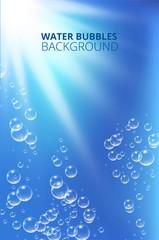 Water bubbles against blue wave background. Vector illustration