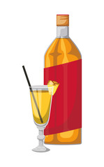 cup cocktail drink with bottle vector illustration design