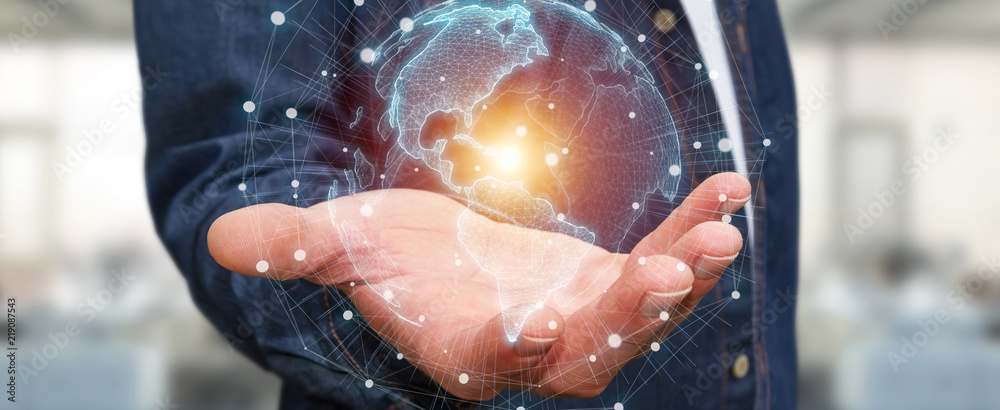 Wall mural businessman using usa world map interface 3d rendering
