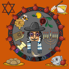 illustration_1_on the theme of the Jewish new year, Rosh Hashanah, Shana Tova, happy and sweet New year