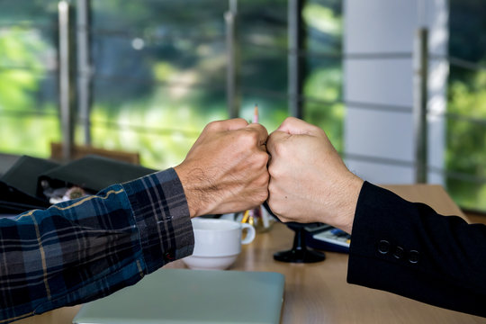 Hands Bump Join Hands Partnership Third Party, Business Clasping Hand Concept. Selective Focus.