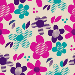 Colorful retro abstract flowers seamless pattern