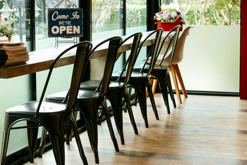 Open sign board at coffee shop 