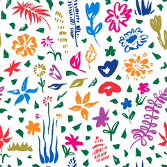 Vector seamless hand drawn brush stroke Summer Floral Pattern