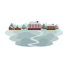 Winter Snow Town and Village Landscape Vector