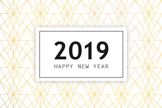 New Years 2019 Greeting card with date and Yellow Art Deco background 