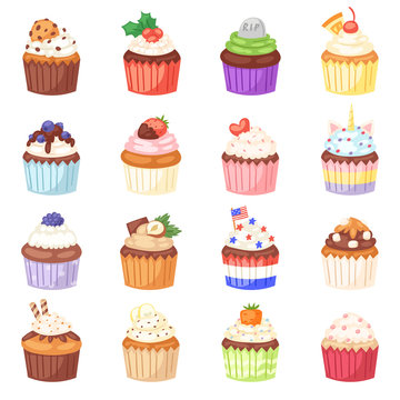 illustrations de conception de cupcake avec diverses décorations