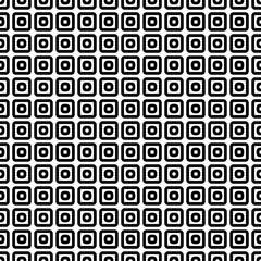 Abstract seamless pattern from grid of rounded squares. Simple black and white geometric texture for fabric or clothing. Vector