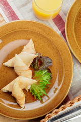 Russian pancakes healthy breakfast dish close up