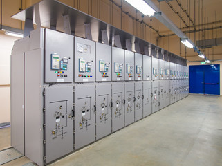 Electrical switch panel of switchgear room at power plant.