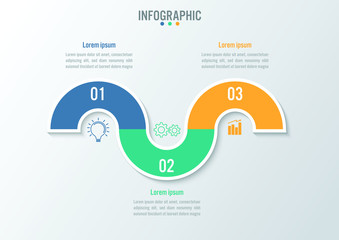 Business infographic template with 3 options curve line, Abstract elements diagram or processes and business flat icon, Vector business template for presentation.Creative concept for infographic.