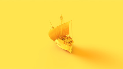 Yellow Pirate Ship 3d illustration 3d rendering	