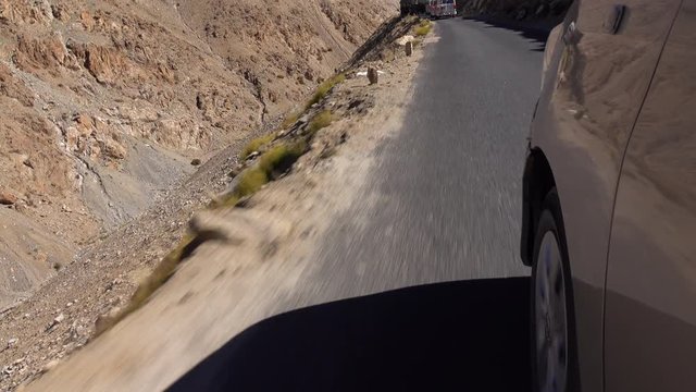 Road view from Car on Khardung la pass, Leh Ladakh, Jammu and Kashmir, India