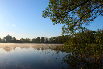 Fog in the morning above the water
