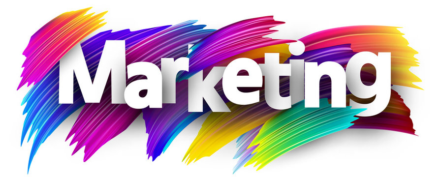 Marketing card with colorful brush strokes.