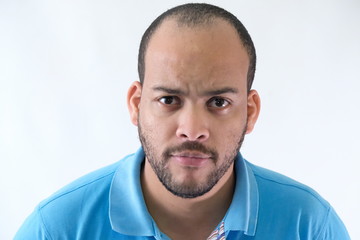 Obraz premium Man in blue t-shirt expressive face