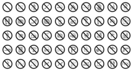 50 Verbots- & Warnschilder (Grau)