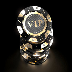 Naklejka premium casino and poker chips, gold colored carbon fiber and diamonds, concept of luxury wealth and gambling. 3d render nobody around.