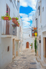 Panorama of the street in the medieval town of Ostuni. Italy. Europe