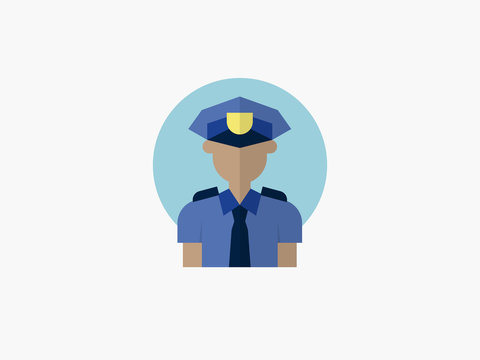 Policeman Cartoon Avatar Flat Design Icon