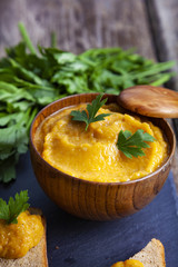 Cabbage caviar in a wooden bowl