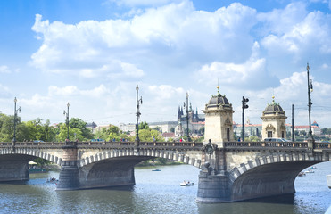 View on the Legion bridge. Prague bridges arching over the Vltava River
