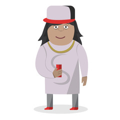 Guy in cap with soda. Cartoon character on isolated white backgrund.