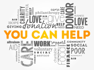 You can help word cloud collage, business concept background