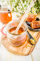 Honey with pollen and honey combs