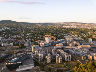 Fototapeta premium Aerial sunset view on Skoyen urban area in Oslo, Norway
