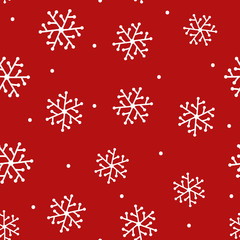 Naklejka na ściany i meble Repeated snowflakes drawn by hand and round dot. New Year seamless pattern. Sketch, doodle.