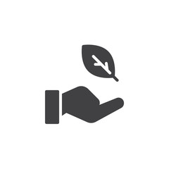 Hand and leaf vector icon. filled flat sign for mobile concept and web design. Hand with plant simple solid icon. Symbol, logo illustration. Pixel perfect vector graphics