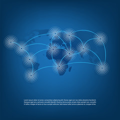 Digital Network Connections, Technology Background - Cloud Computing Design Concept with Mesh and World Map