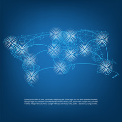 Digital Network Connections, Technology Background - Cloud Computing Design Concept with Mesh and World Map